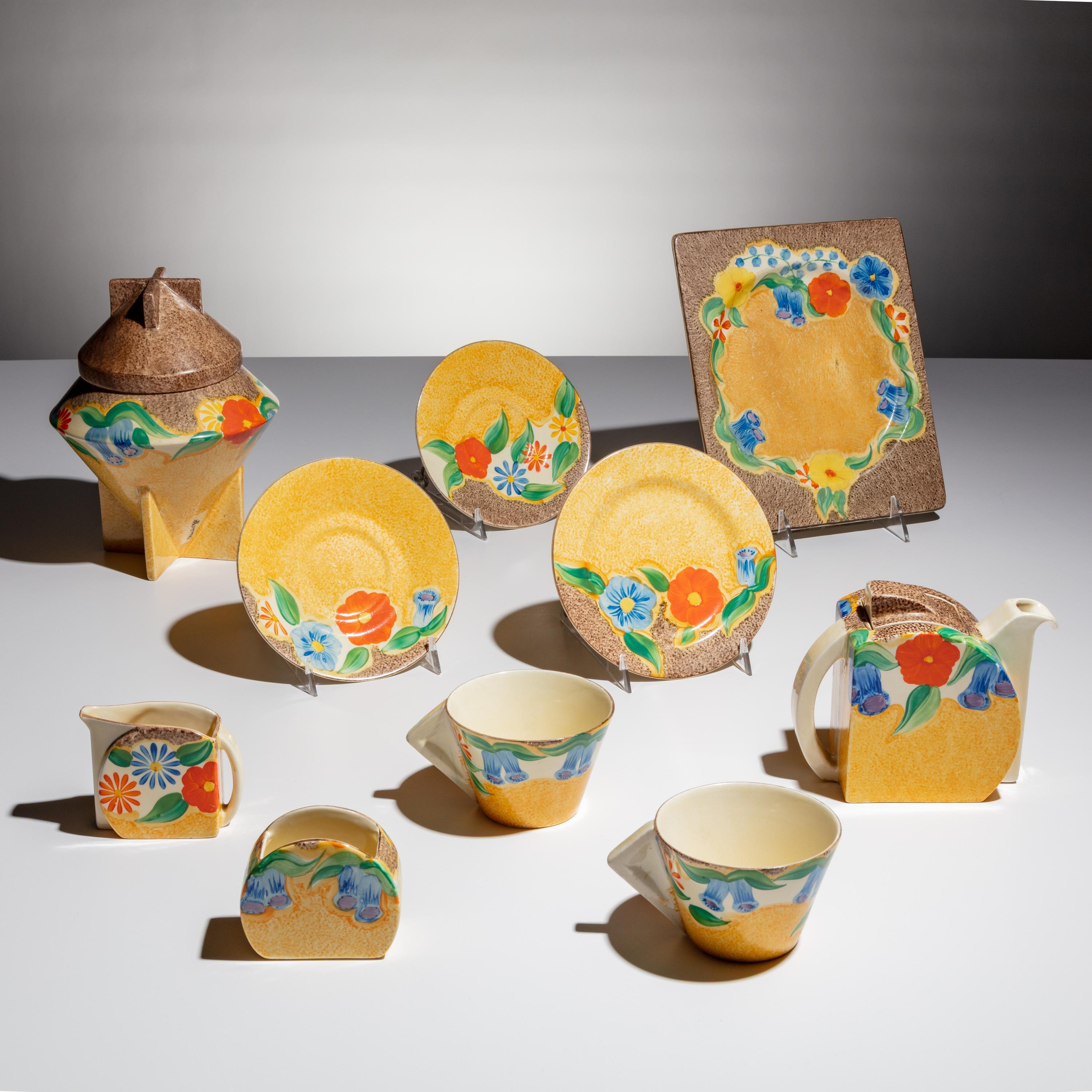 Clarice Cliff (English, 1899–1972) — Petunia pattern , Set of Ten Items