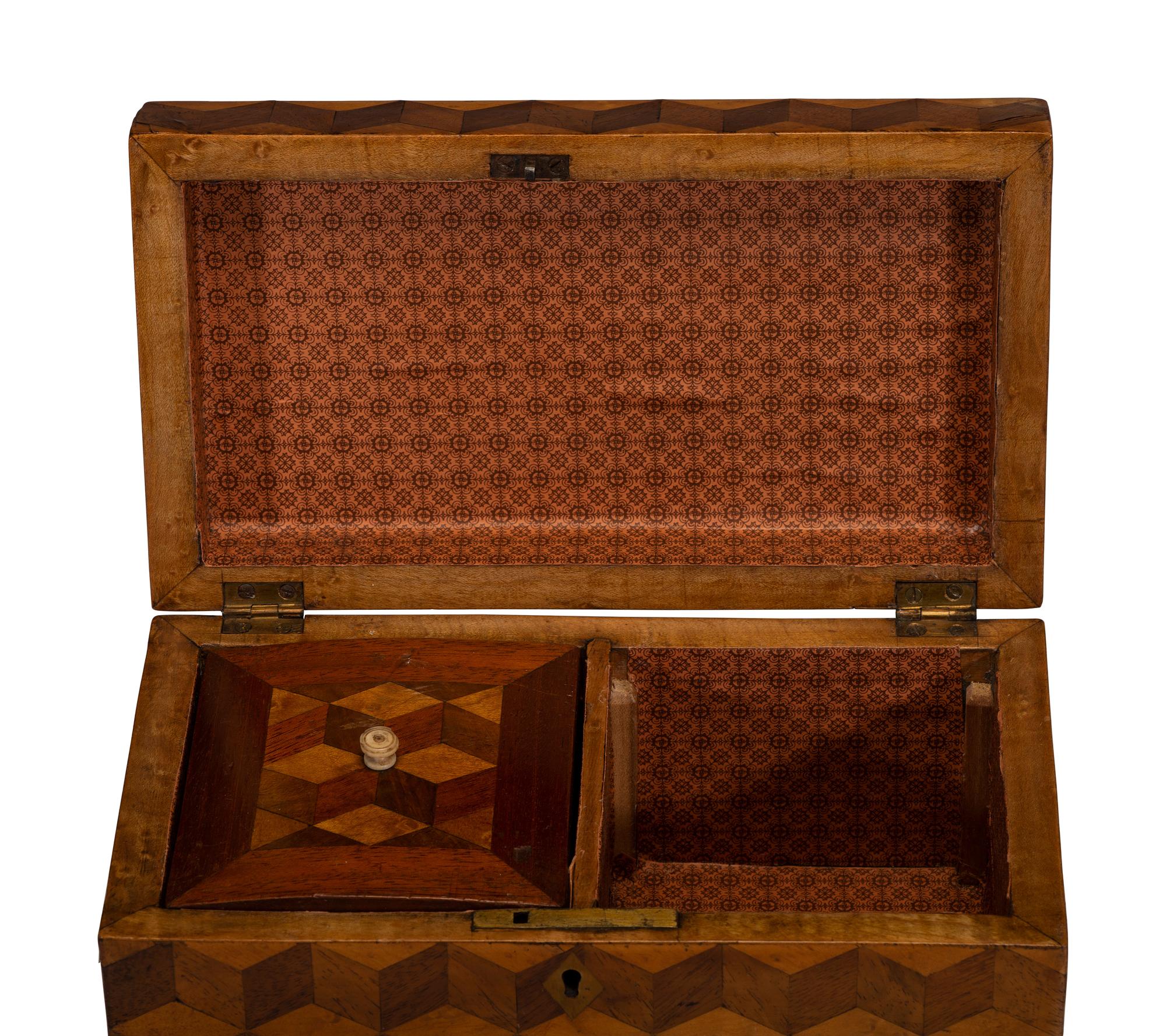 An English Tunbridge Ware Parquetry Tea Caddy