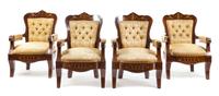 A Set of Four Italian Satinwood Inlaid Mahogany Armchairs Height 36 inches. — NAPLES, CIRCA 1840