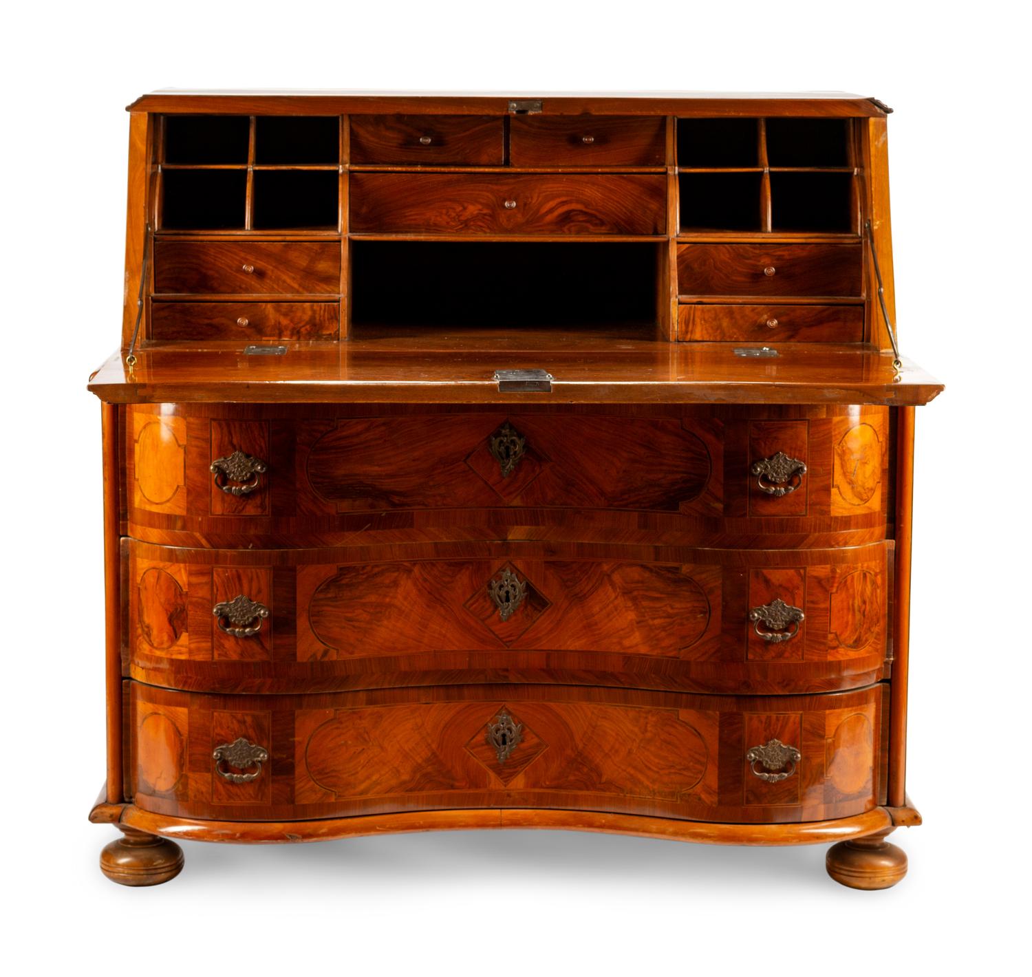 A Continental Burl Walnut Slant-Front Bureau