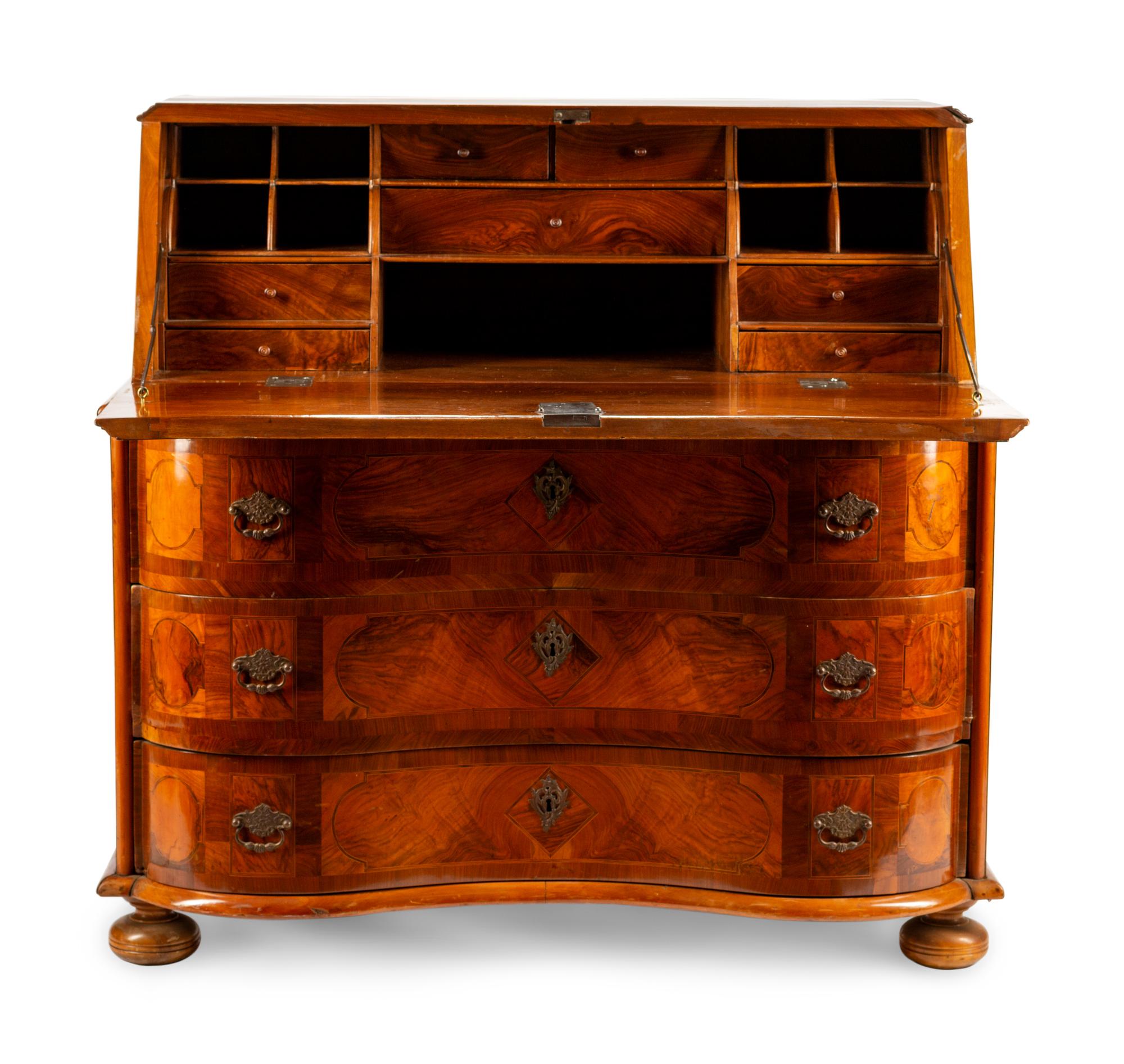 A Continental Burl Walnut Slant-Front Bureau