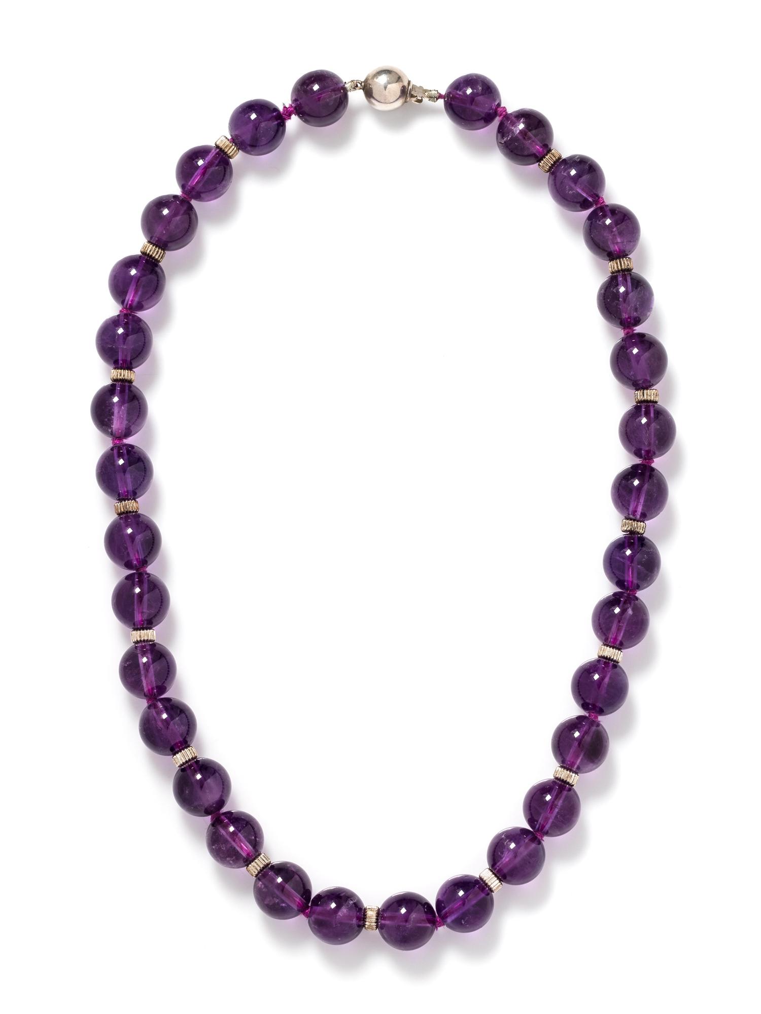 AMETHYST AND STERLING SILVER BEAD NECKLACE