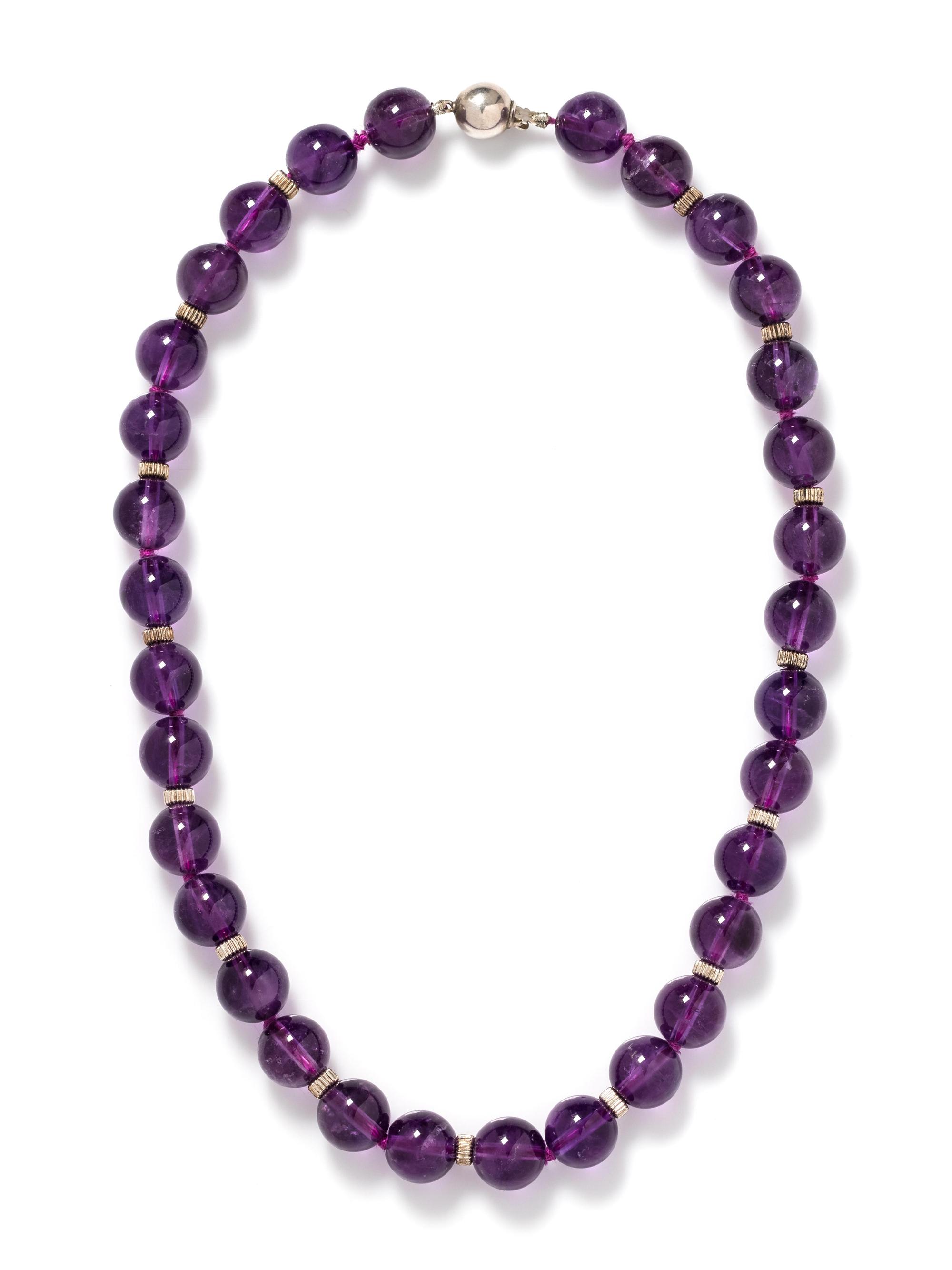 AMETHYST AND STERLING SILVER BEAD NECKLACE