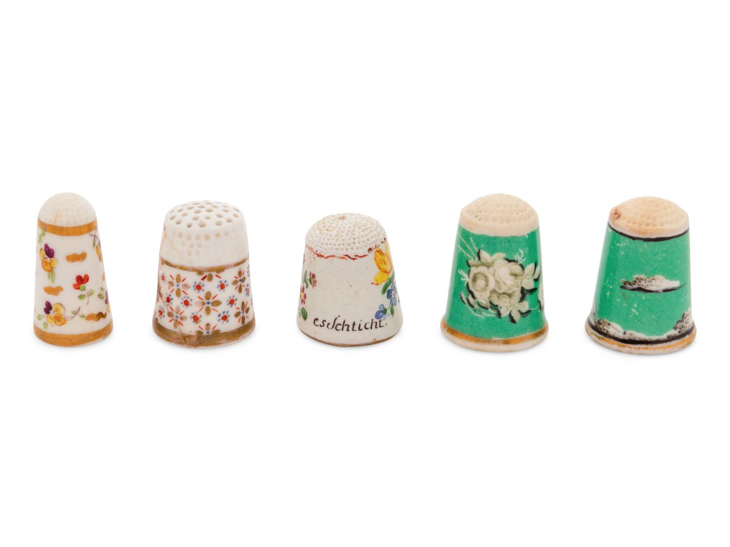 Five Continental Painted Porcelain Thimbles