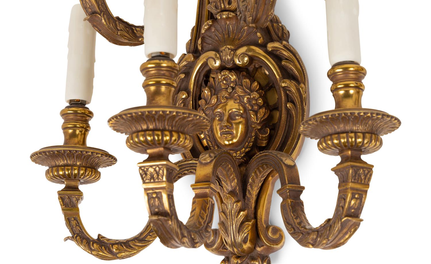 A Pair of Neoclassical Gilt Metal Five-Light Sconces