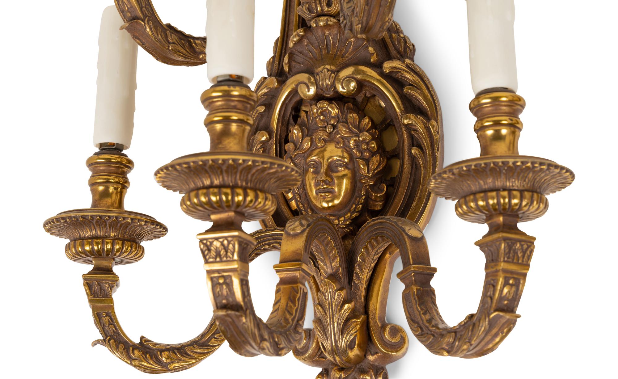 A Pair of Neoclassical Gilt Metal Five-Light Sconces