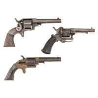 Three Antique Revolvers: 7mm Pocket Pinfire, Plant Pocket & Allen & Wheelock Side Hammer .32