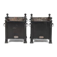 A Pair of Gaignon Black Enameled Metal Jardinières