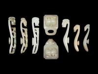 Seven Chinese Carved Celadon Jade Belt Ornaments