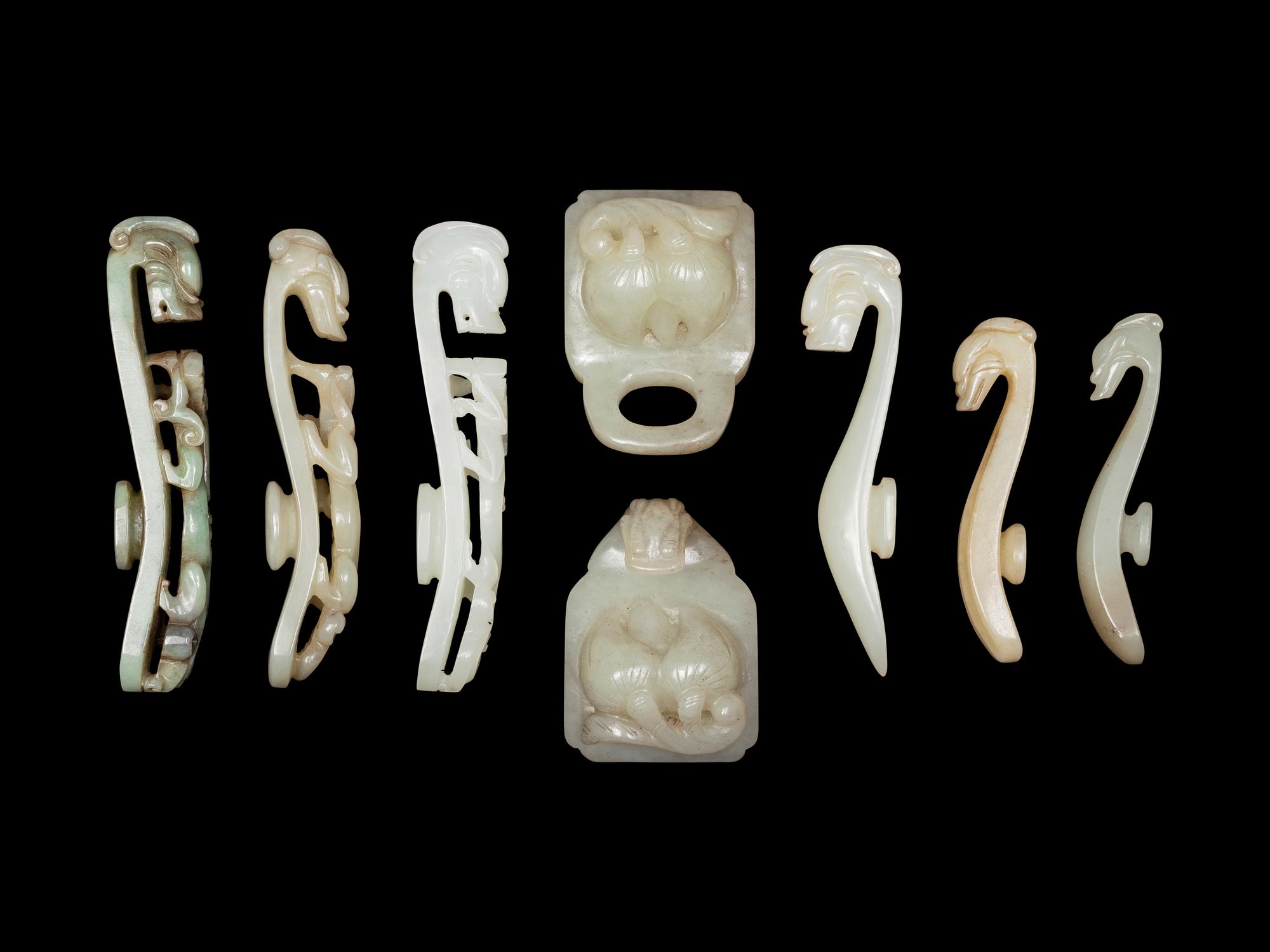 Seven Chinese Carved Celadon Jade Belt Ornaments