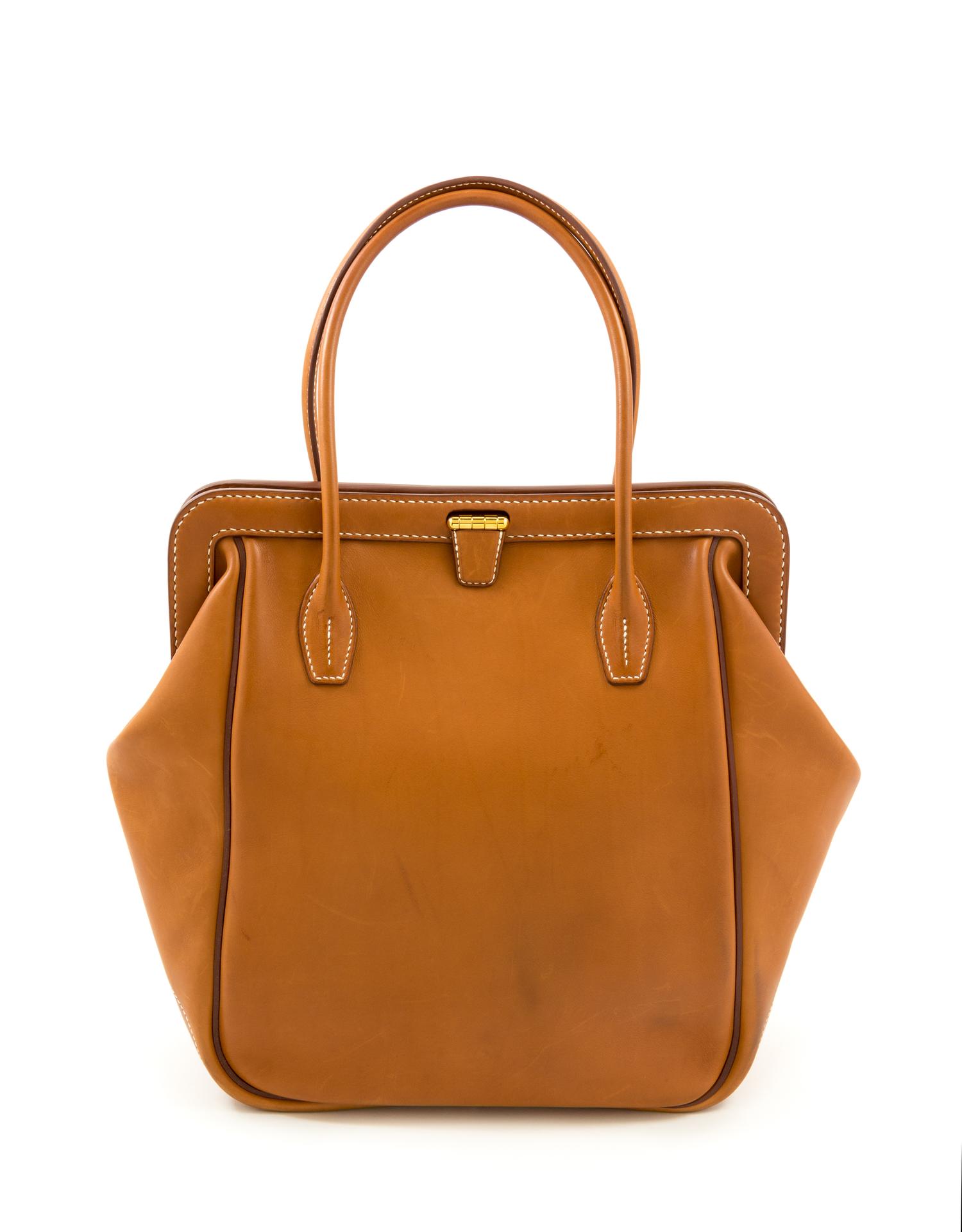 Hermès Natural Equestrian Leather Tote, 2013 14" H x 12"- 17" W x 5.5" D; Handle drop: 7"