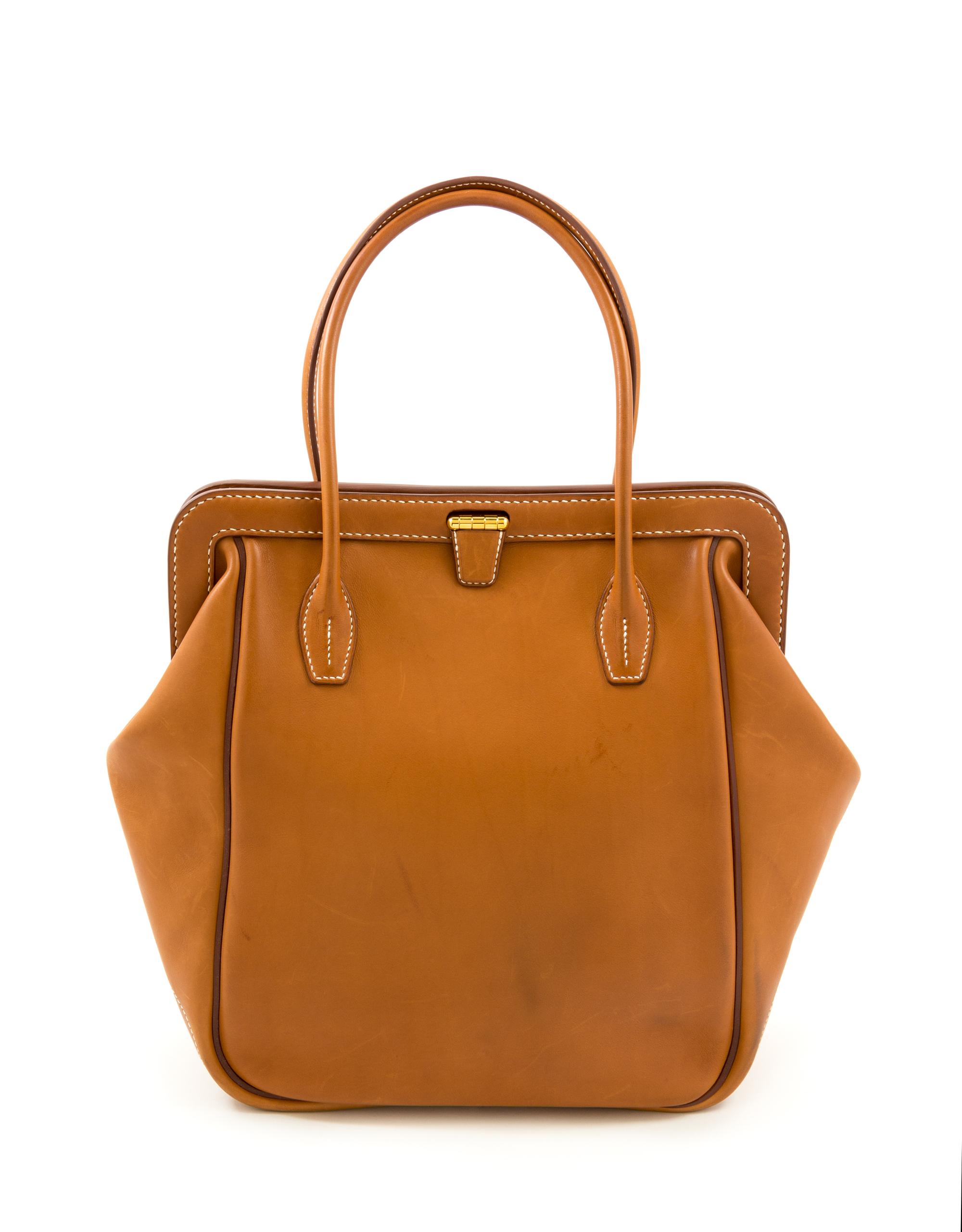 Hermès Natural Equestrian Leather Tote, 2013 14" H x 12"- 17" W x 5.5" D; Handle drop: 7"