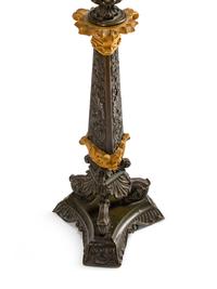 A Pair of Empire Parcel-Gilt and Patinated Bronze Four-Light Candelabra — 19TH CENTURY