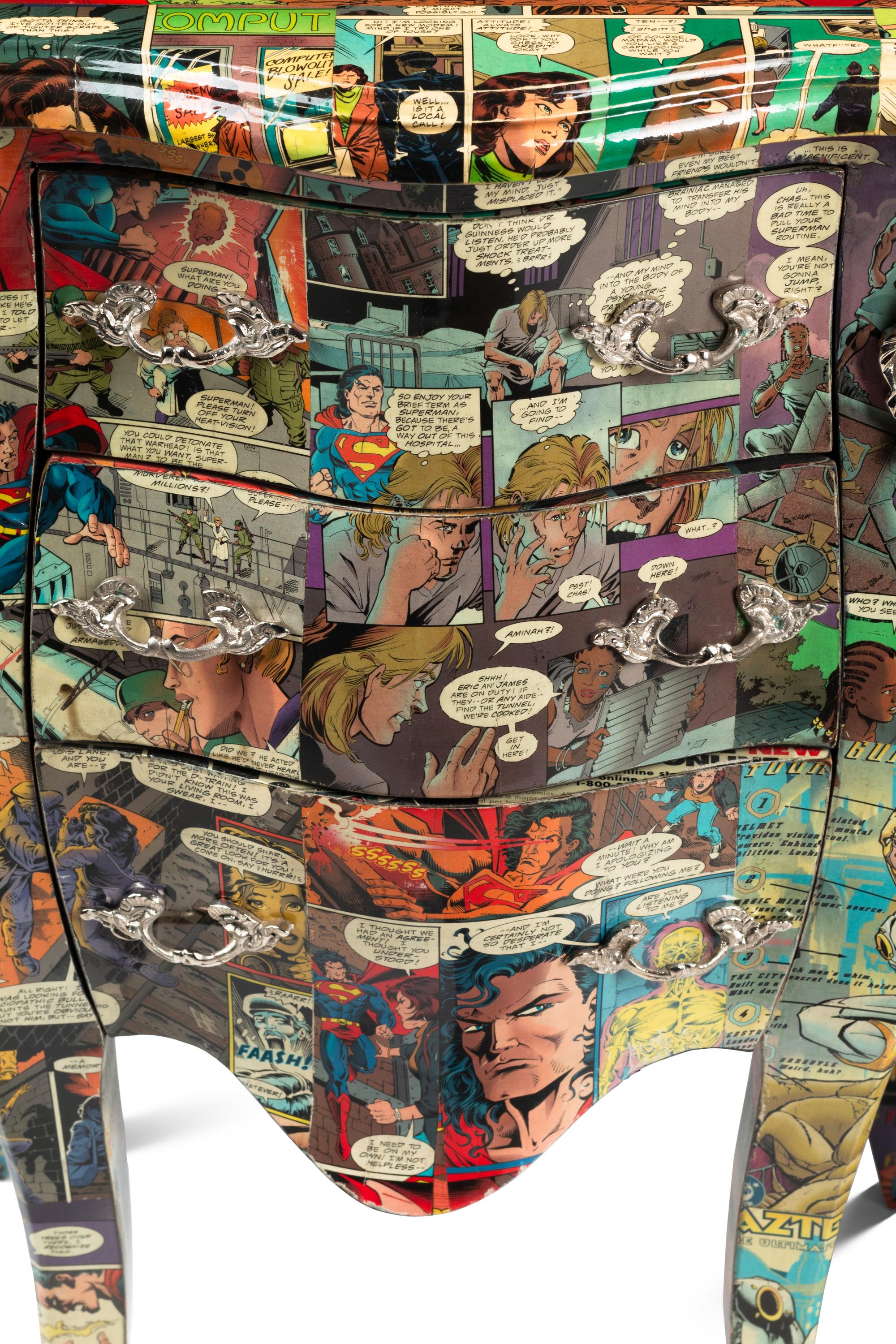 A Pair of Comic-Découpaged Small Commodes