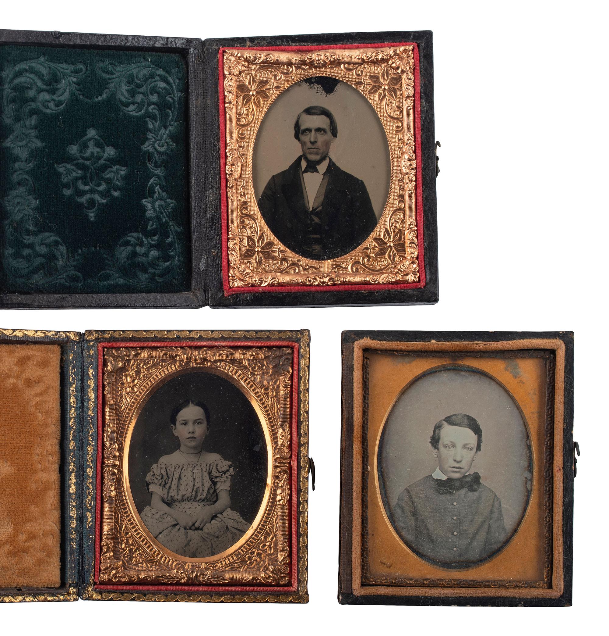 [EARLY PHOTOGRAPHY]. 23 cased images, incl. daguerreotype, ambrotype, and tintype portraits