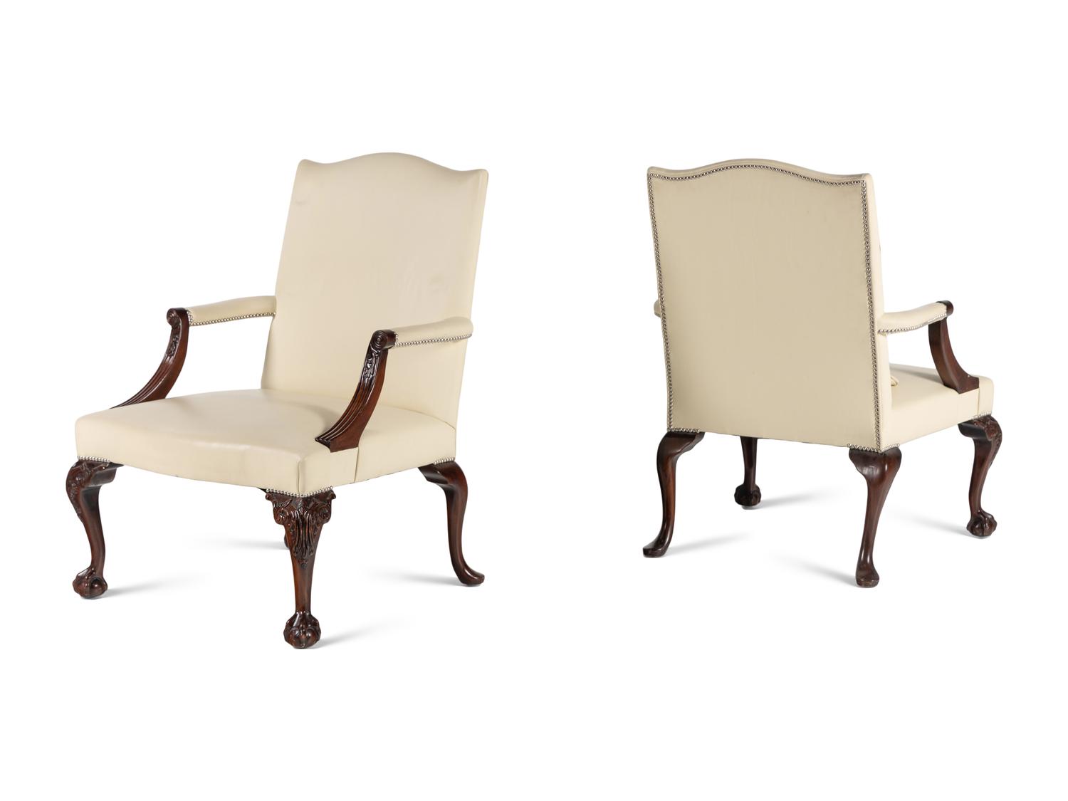 A Pair of George II Style Mahogany Library Chairs