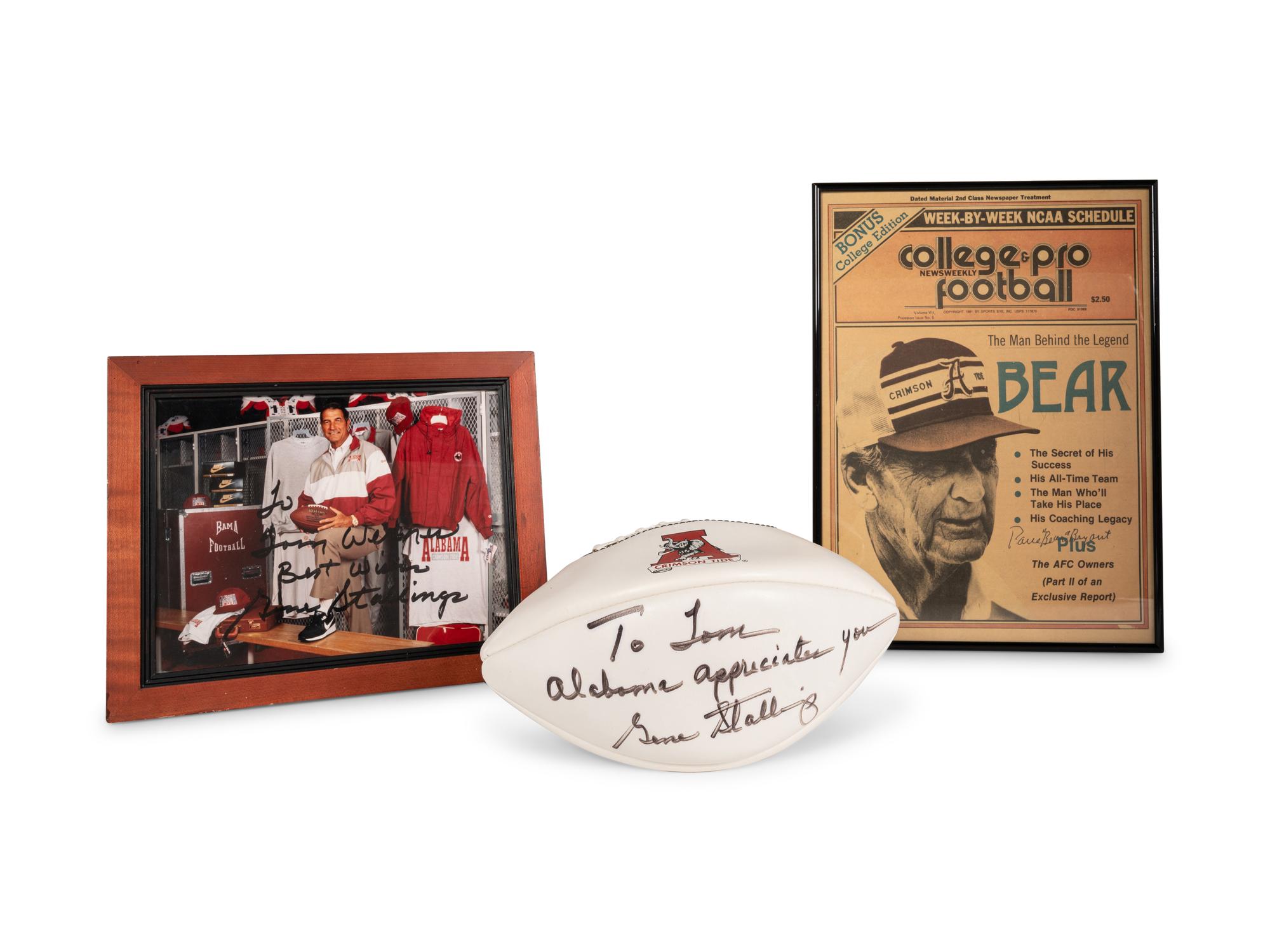 A Group of University of Alabama Football Signed Autographs Including Paul Bear Bryant (Beckett Authentication Services BAS Certified),