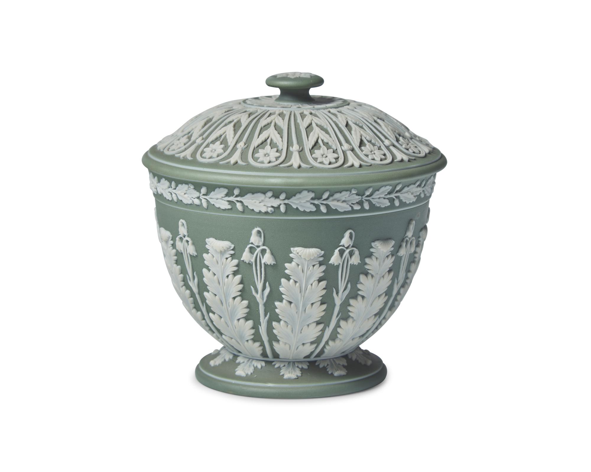 A Wedgwood Green and White Jasperware Covered Bowl