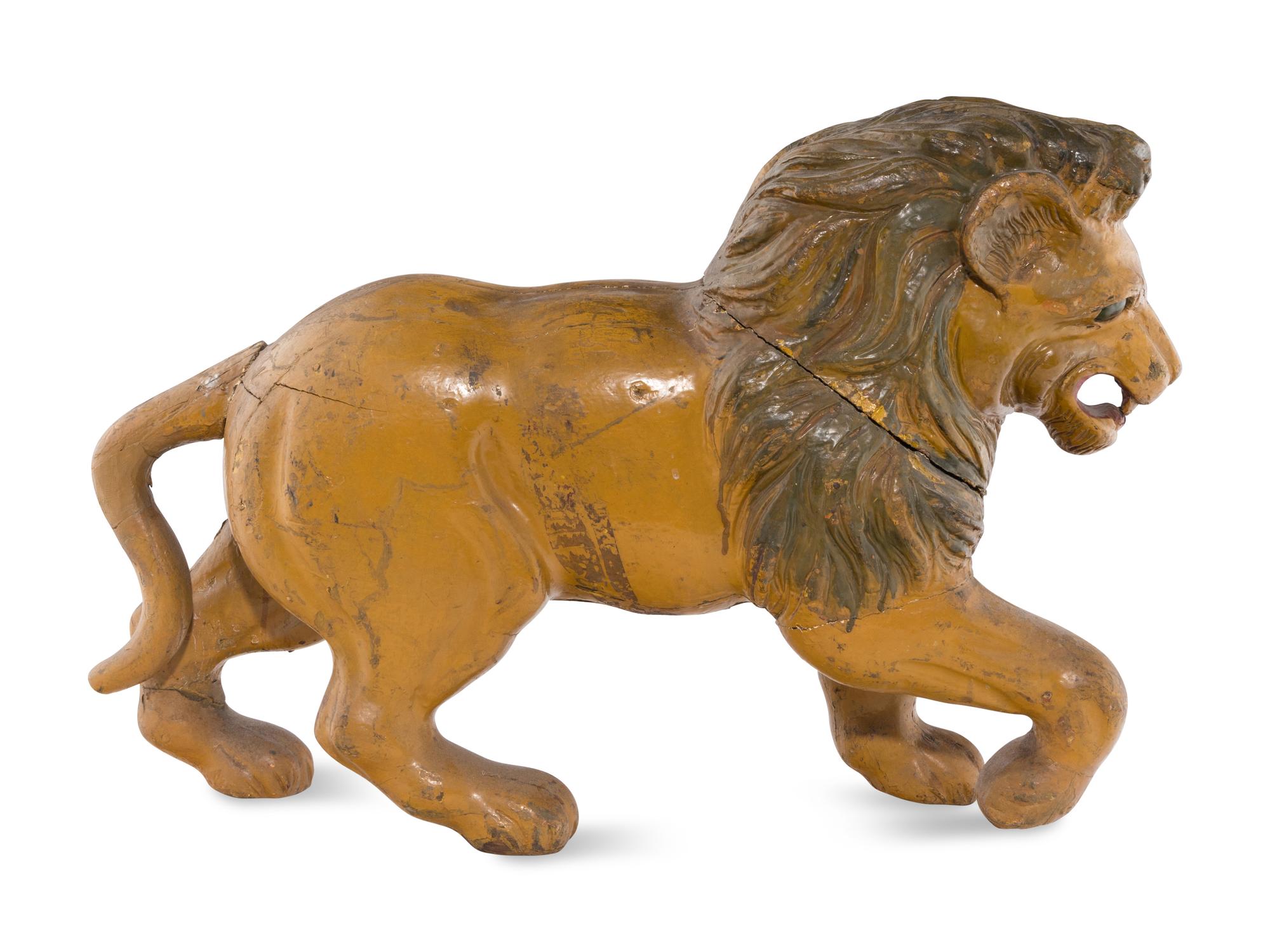 A Diminutive Carved Wood Lion Carousel Figure