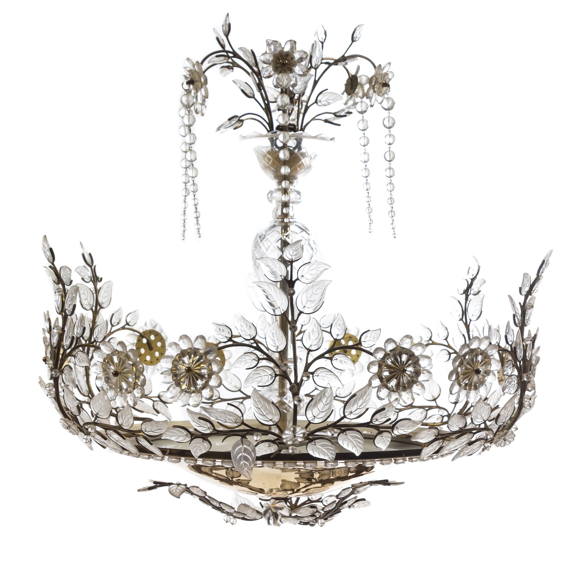 A Gilt Metal and Molded Glass Chandelier Diameter 24 inches. — MANNER OF BAGUES, SECOND HALF 20TH CENTURY