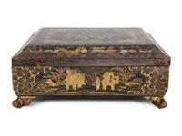 An English Chinoiserie Black and Gilt Laquer Game Box