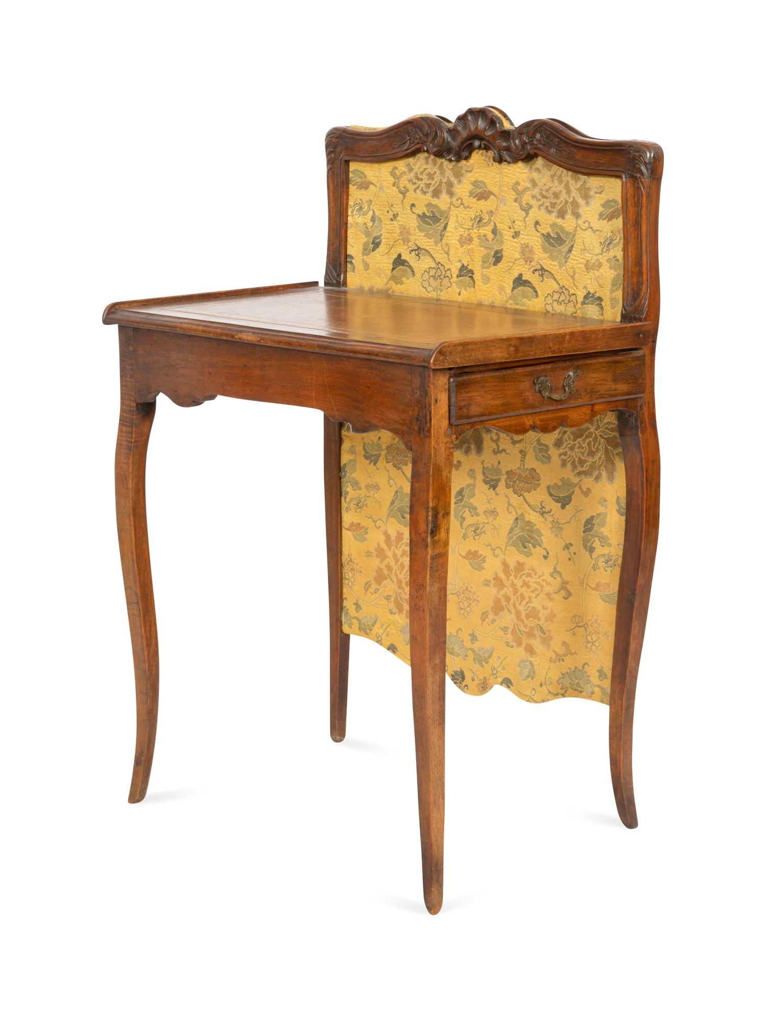 A Louis XV Provincial Mahogany Writing Table with Attached Fire Screen