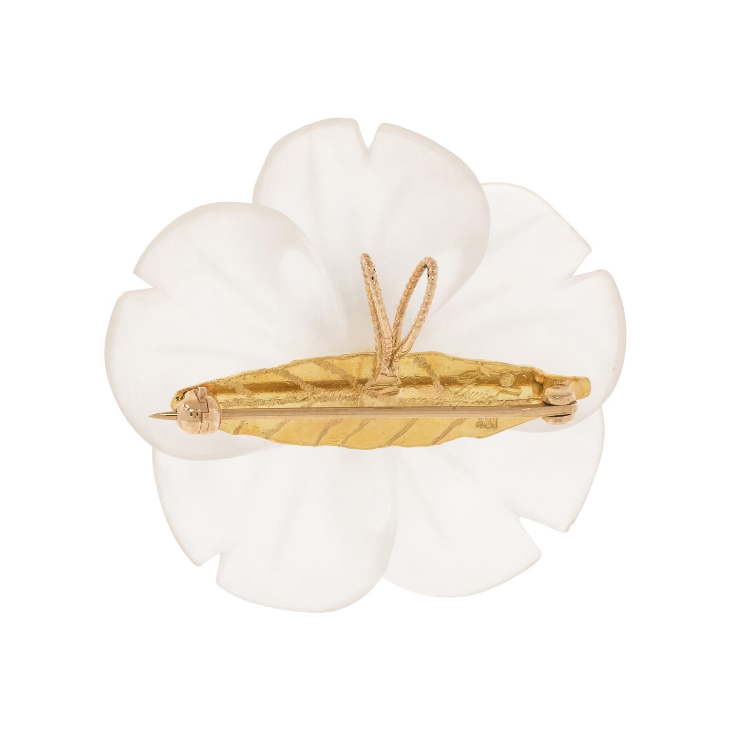 ROCK CRYSTAL, CULTURED PEARL AND DIAMOND FLOWER PENDANT/BROOCH