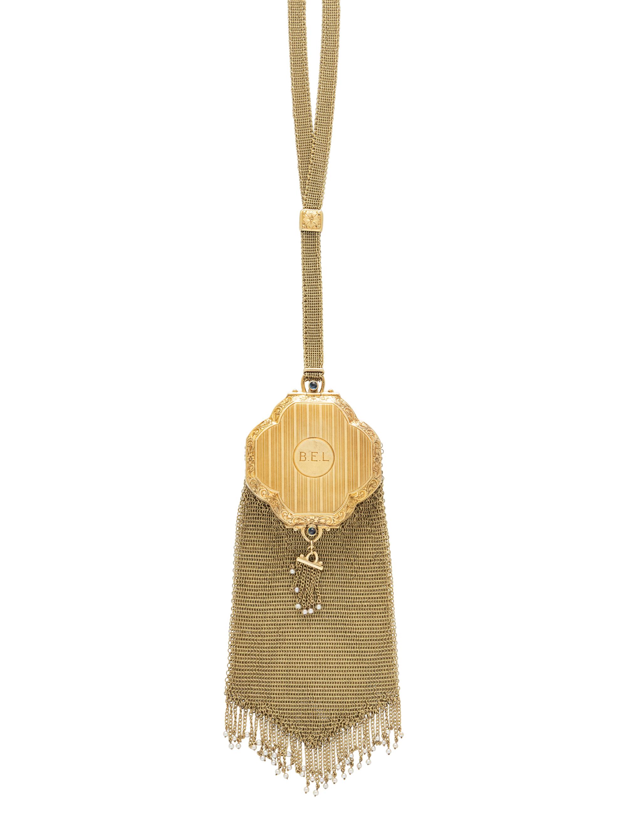 ANTIQUE, YELLOW GOLD AND SEED PEARL EVENING BAG