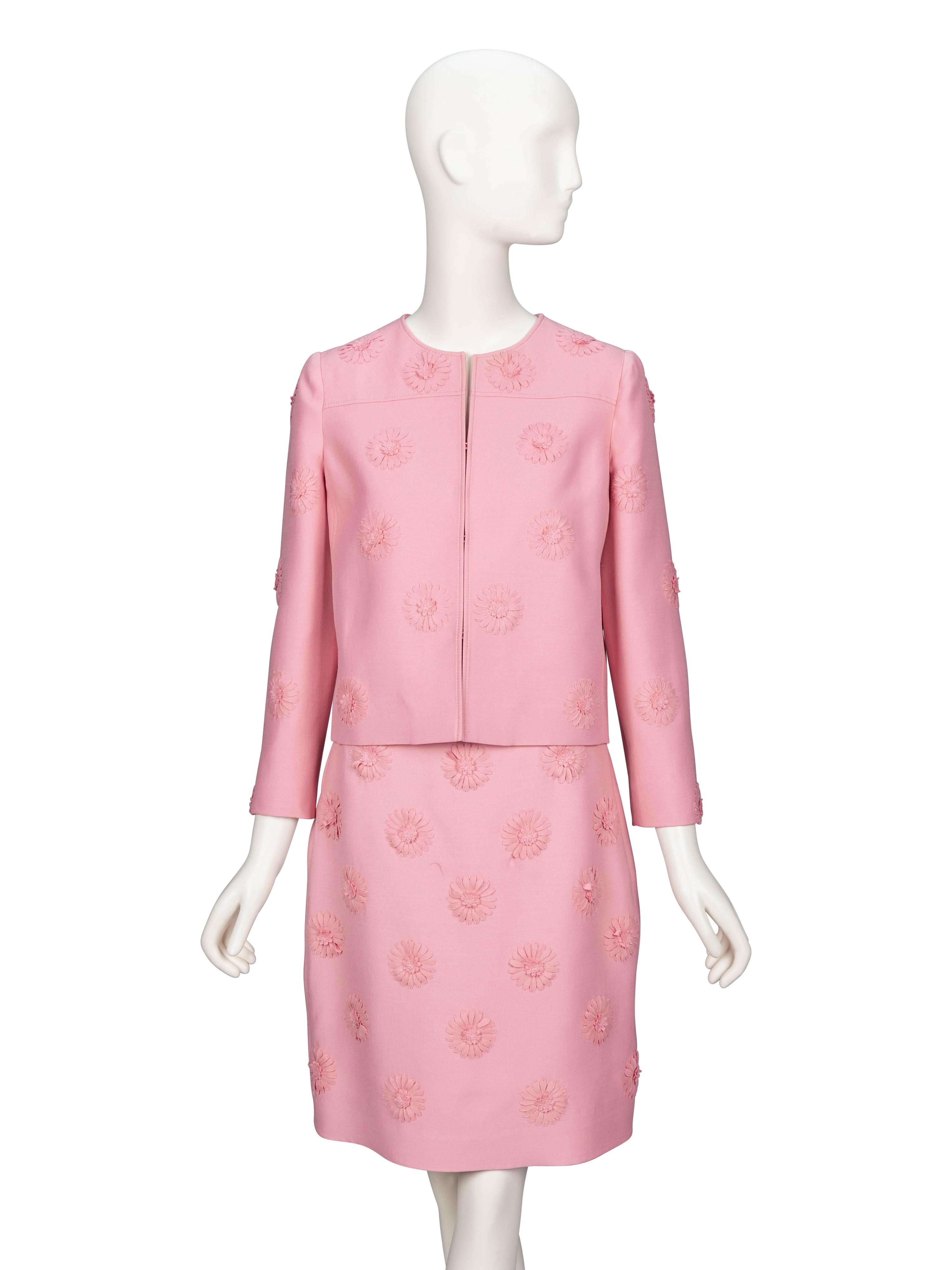 Valentino, Pink Floral Appliqué Skirt Suit