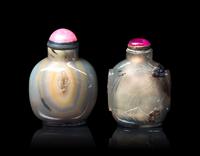 Two Carved Silhouette Agate Snuff Bottles