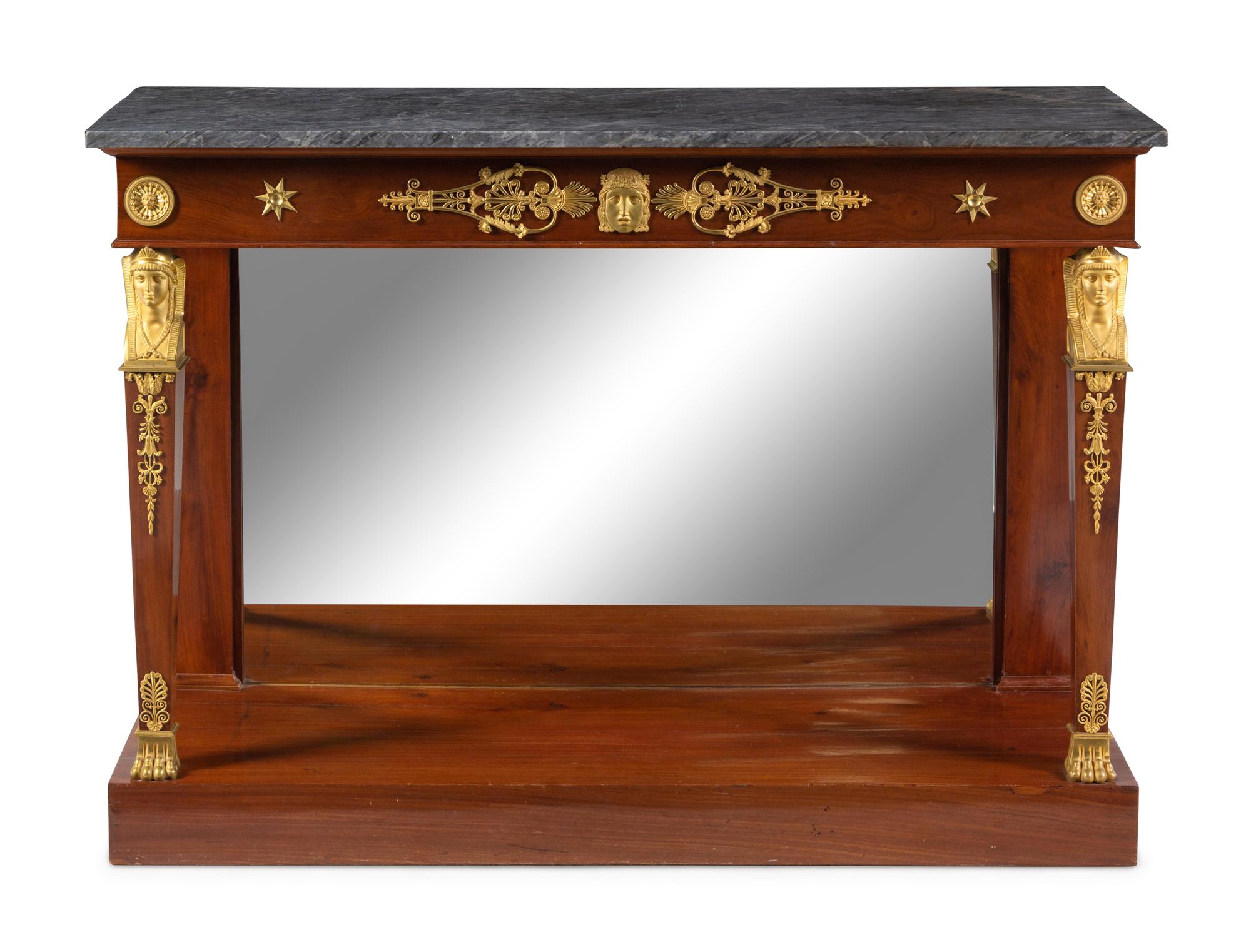 An Empire Gilt Bronze Mounted Marble-Top Mahogany Console