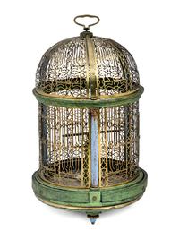 A North European Brass and Polychrome Painted Bird Cage