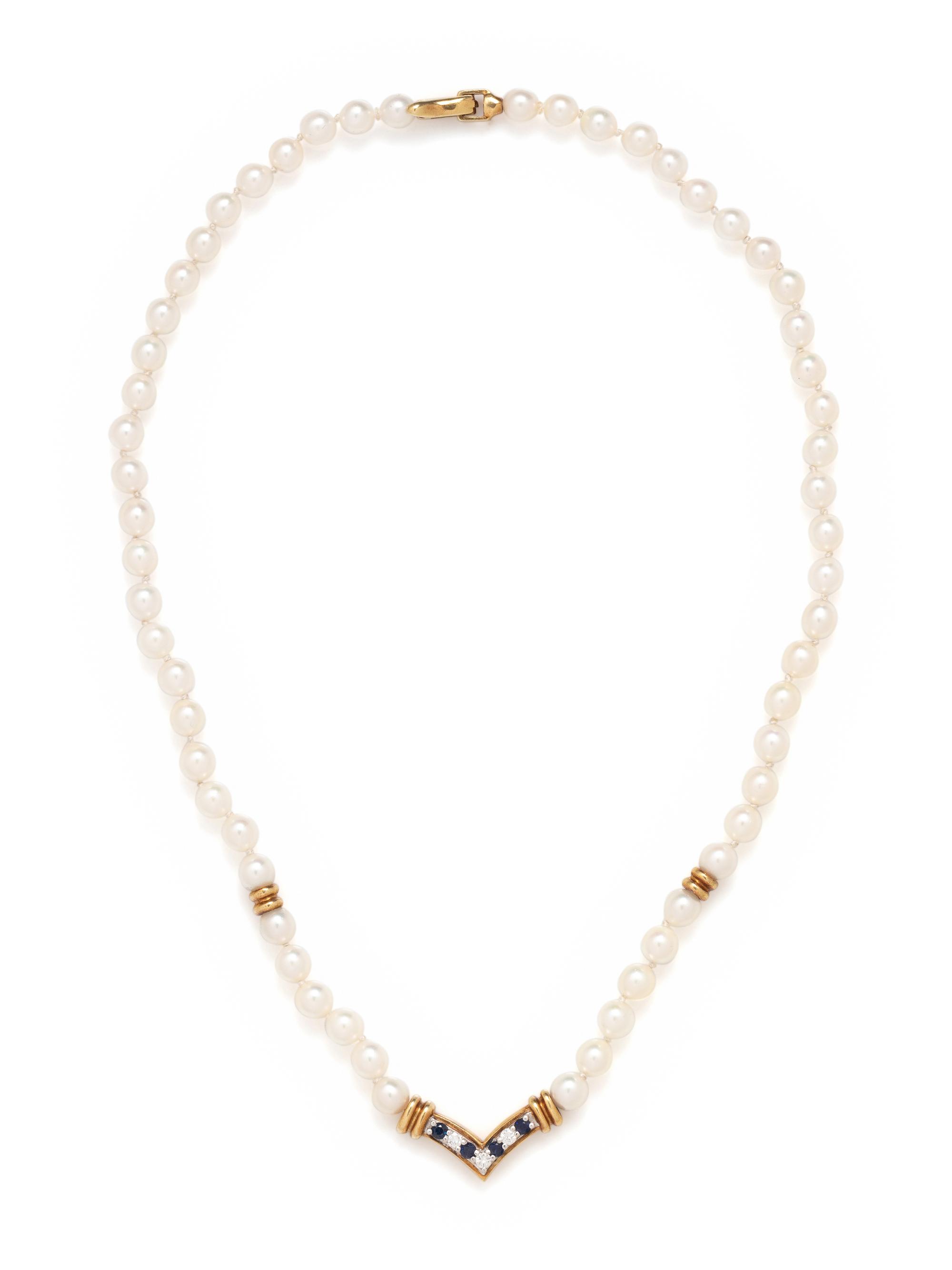 CARTIER, CULTURED PEARL, DIAMOND AND SAPPHIRE NECKLACE