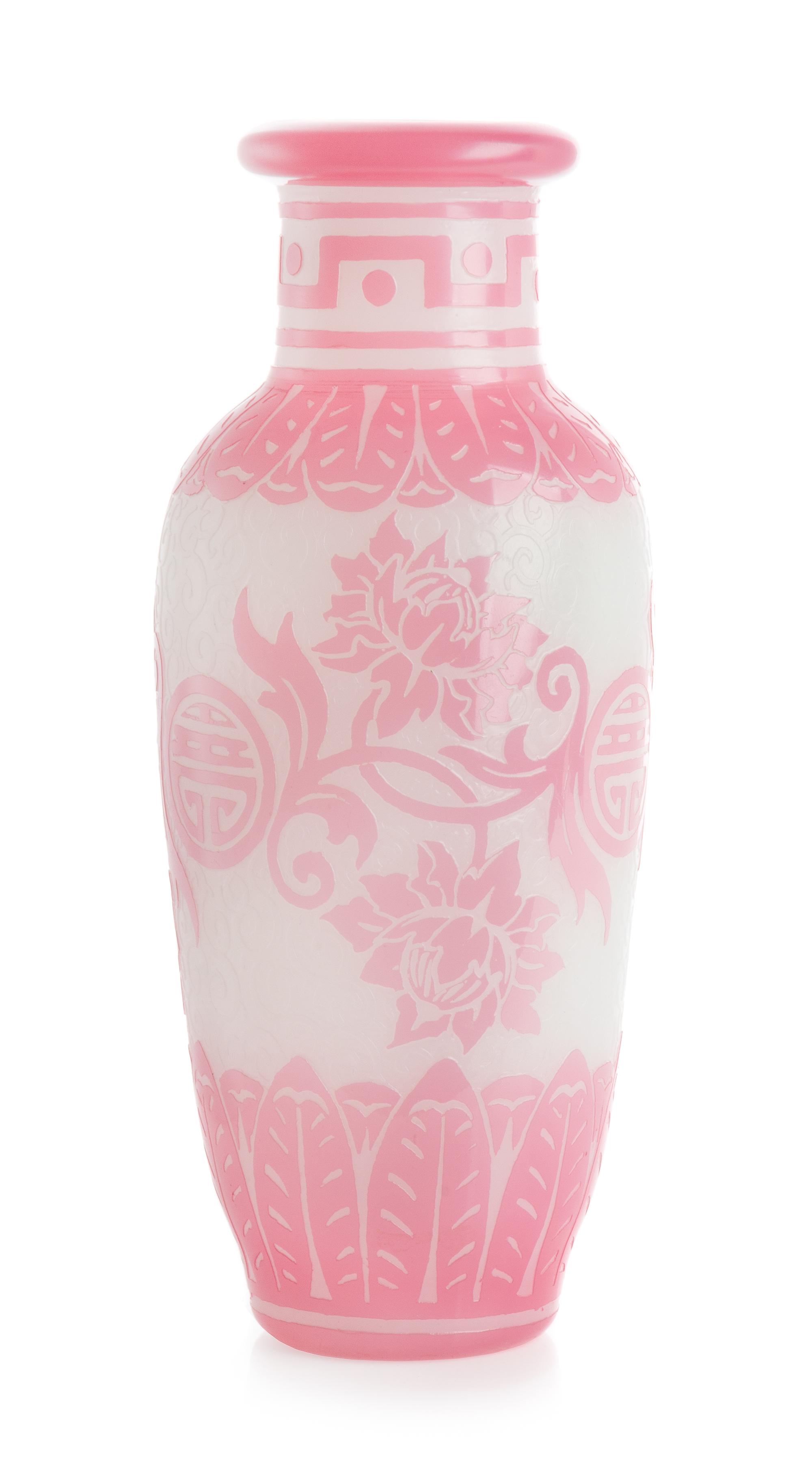 Steuben, 20TH CENTURY, a Chinese pattern rosaline vase