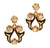 A Pair of Yellow Gold, Diamond and Enamel Earrings, 3.10 dwts.