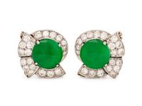 JADE AND DIAMOND EARCLIPS