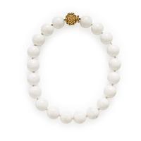 Yellow Gold and Cacholong Bead Necklace
