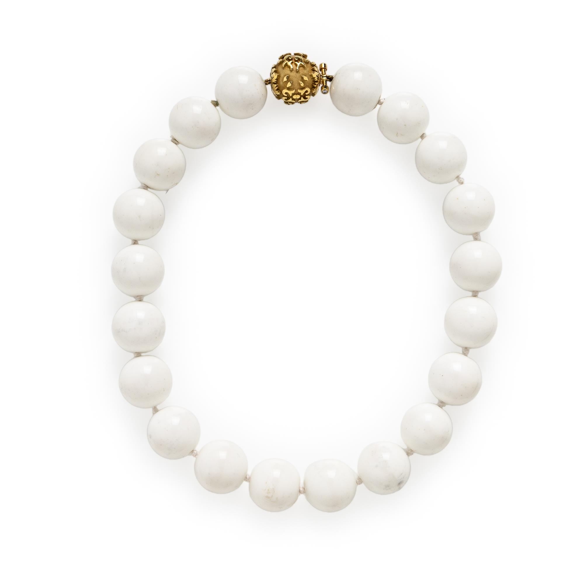 Yellow Gold and Cacholong Bead Necklace