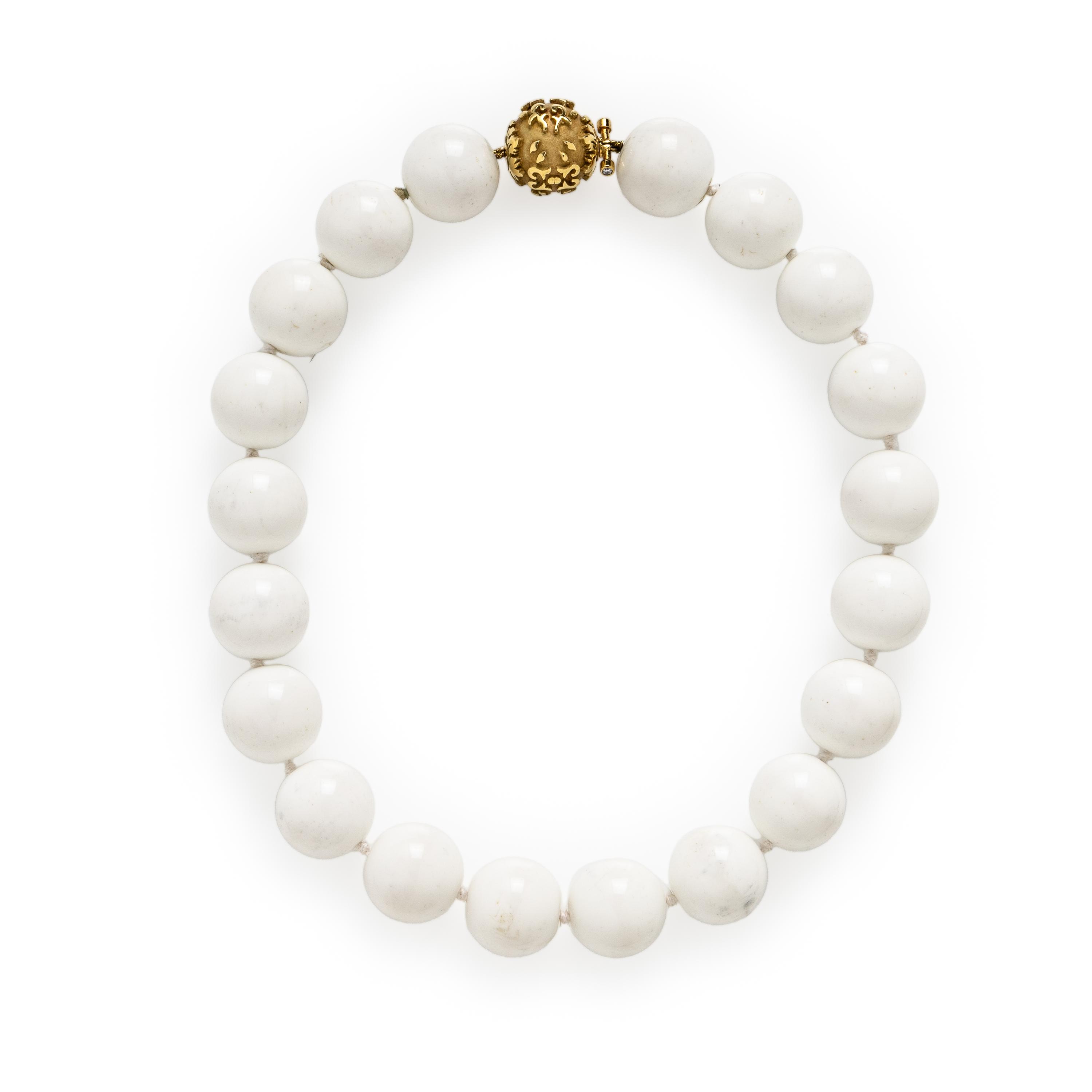 Yellow Gold and Cacholong Bead Necklace