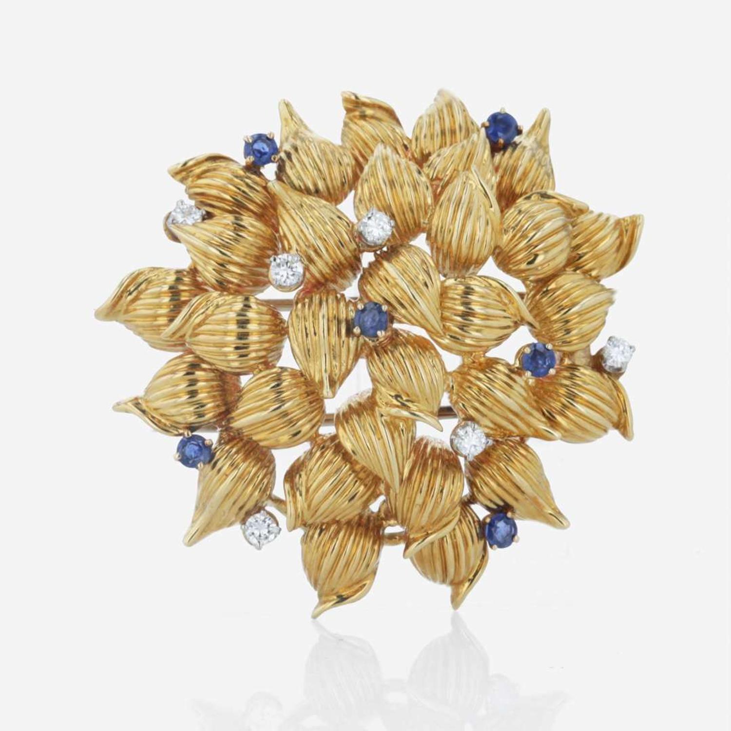An 18K yellow gold, sapphire, and diamond brooch, Tiffany & Co.