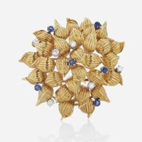An 18K yellow gold, sapphire, and diamond brooch, Tiffany & Co.