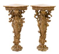 A Pair of Rococo Painted Corner Columns, Height 42 1/2 inches.