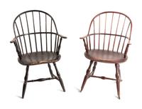 Two Bow-Back Compass Seat Windsor Armchairs