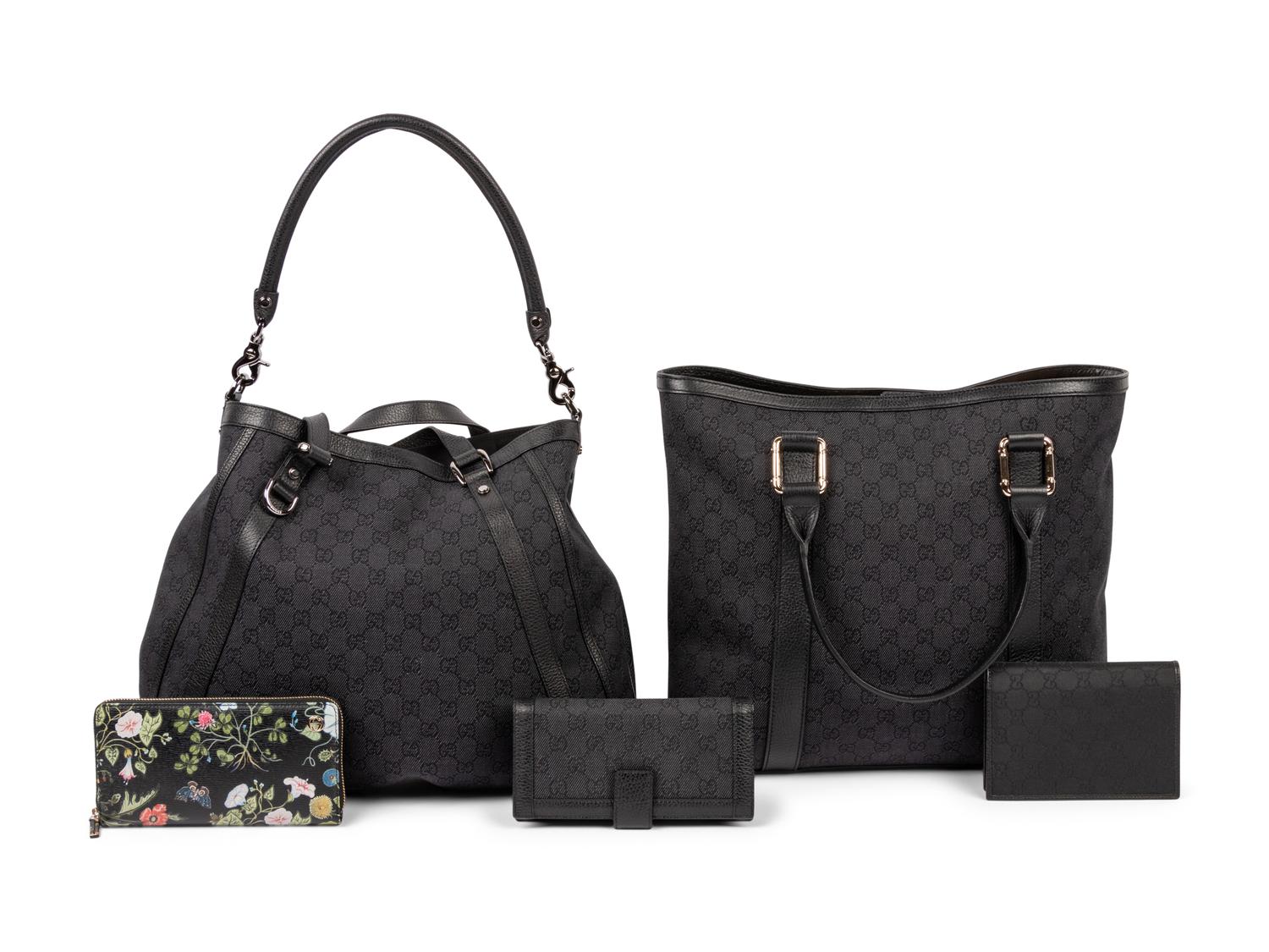 Five Gucci Items: Two Bags, Two Wallets, One Passport Holder, 2010s