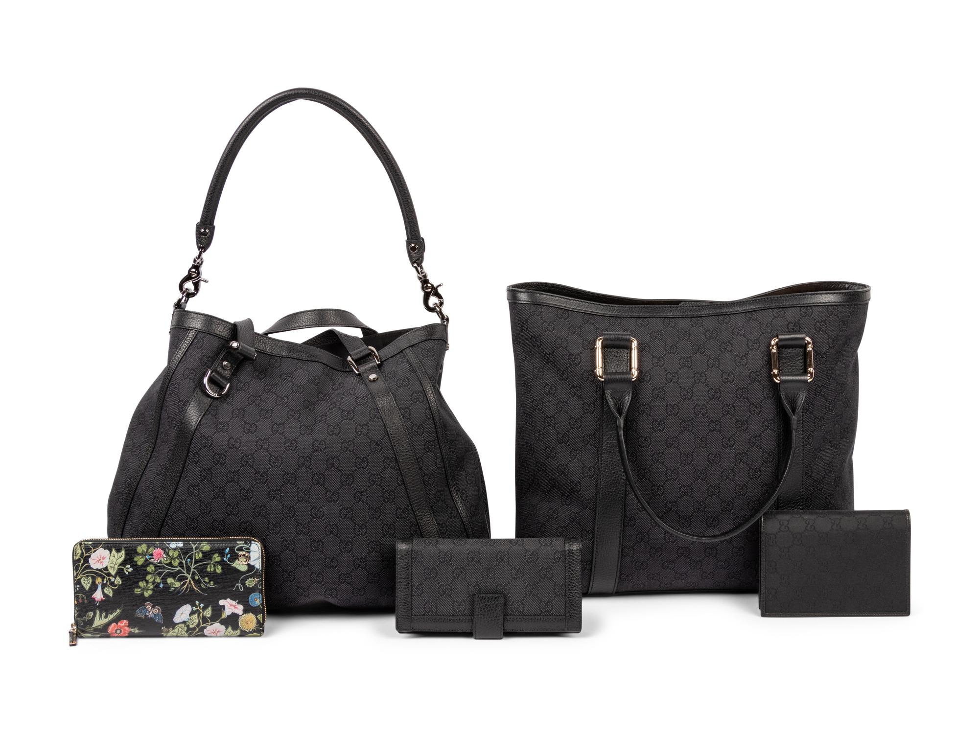 Five Gucci Items: Two Bags, Two Wallets, One Passport Holder, 2010s