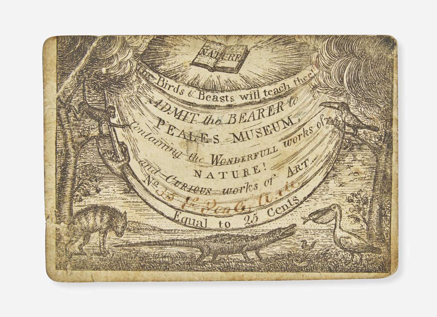 [Americana] [Peale, Charles Willson]: Philadelphia Museum Admission Ticket