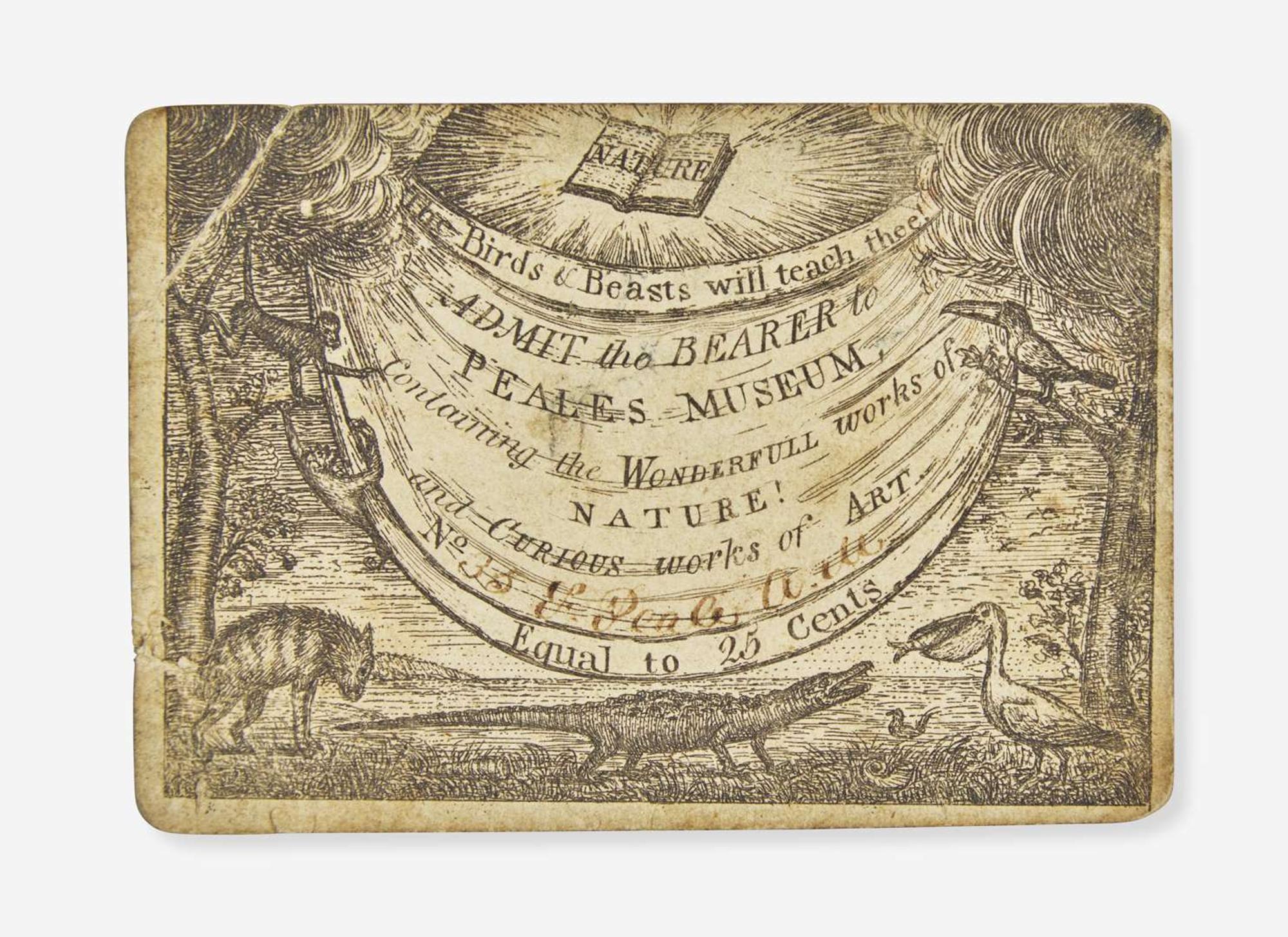 [Americana] [Peale, Charles Willson]: Philadelphia Museum Admission Ticket