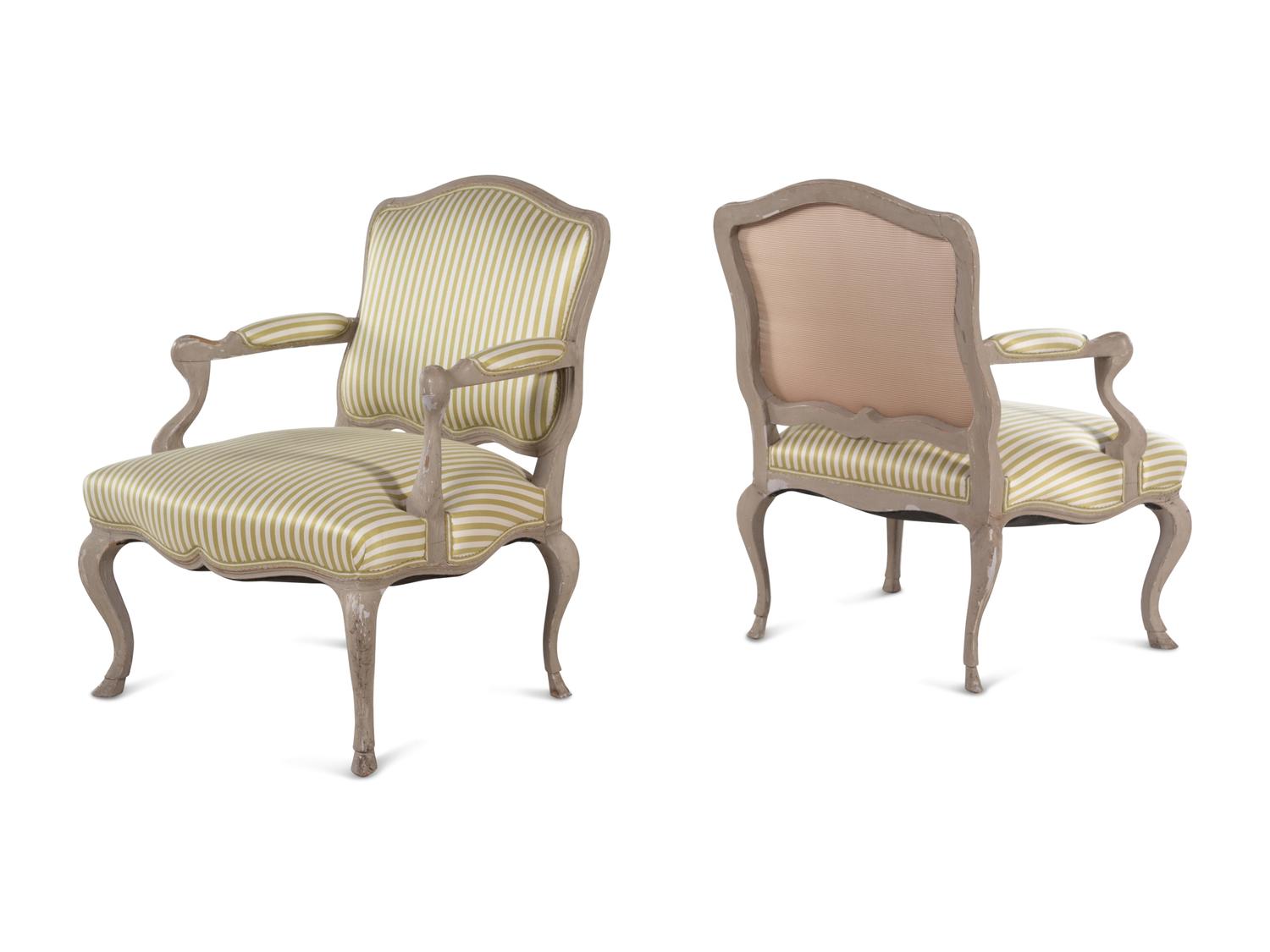 A Pair of Louis XV Style Painted Fauteuils