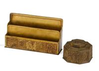 Gilt bronze "Bookmark" inkwell and stationery holder tiffany studios, new york, ny, early 20th century