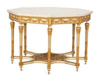 A Louis XVI Style Painted and Parcel Gilt Marble-Top Octagonal Center Table